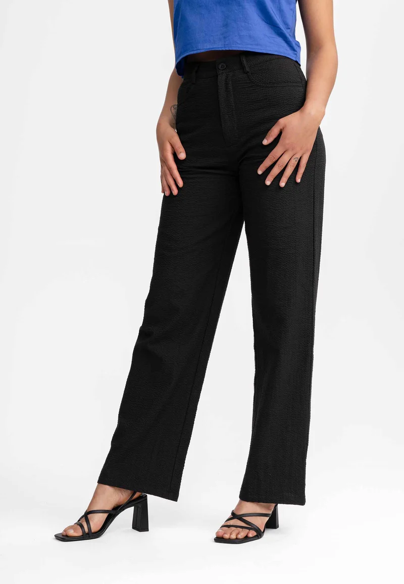 Seersucker Hose mit hohem Bund und weitem Bein Style PAULAMI
