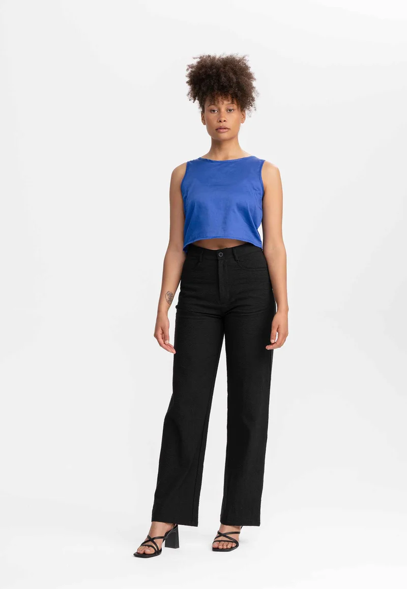 Seersucker Hose mit hohem Bund und weitem Bein Style PAULAMI