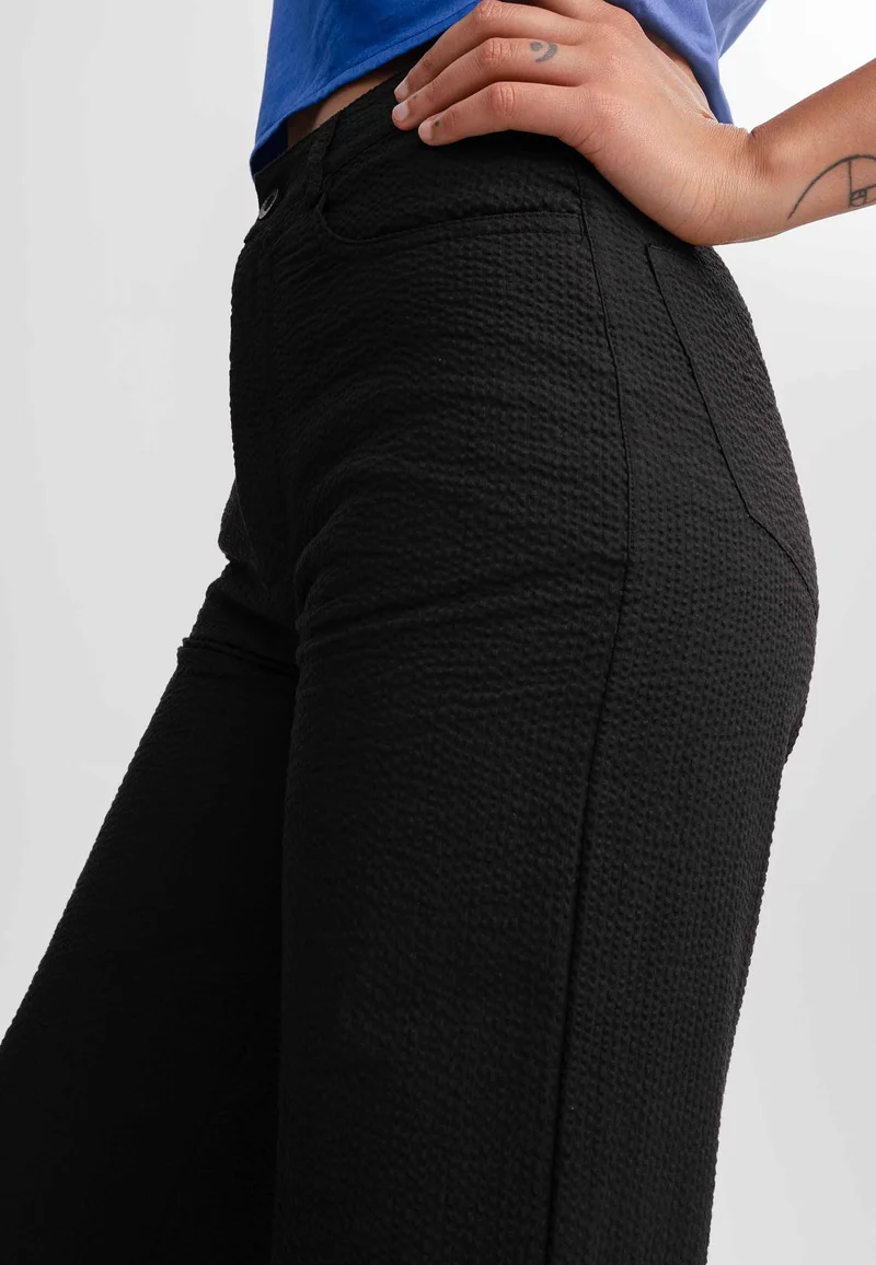Seersucker Hose mit hohem Bund und weitem Bein Style PAULAMI