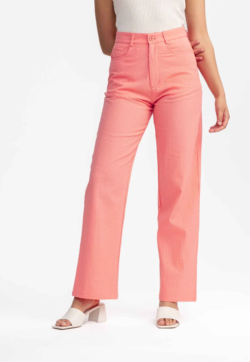 Seersucker Hose mit hohem Bund und weitem Bein Style PAULAMI