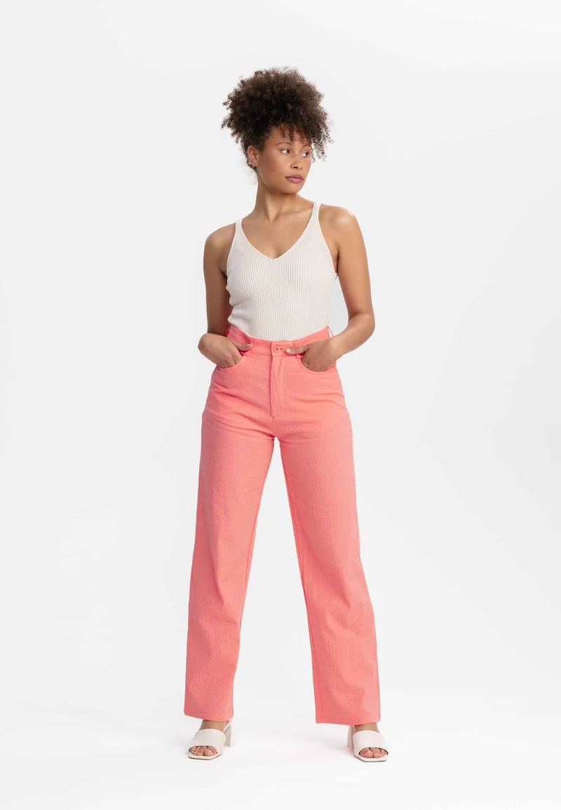 Seersucker Hose mit hohem Bund und weitem Bein Style PAULAMI