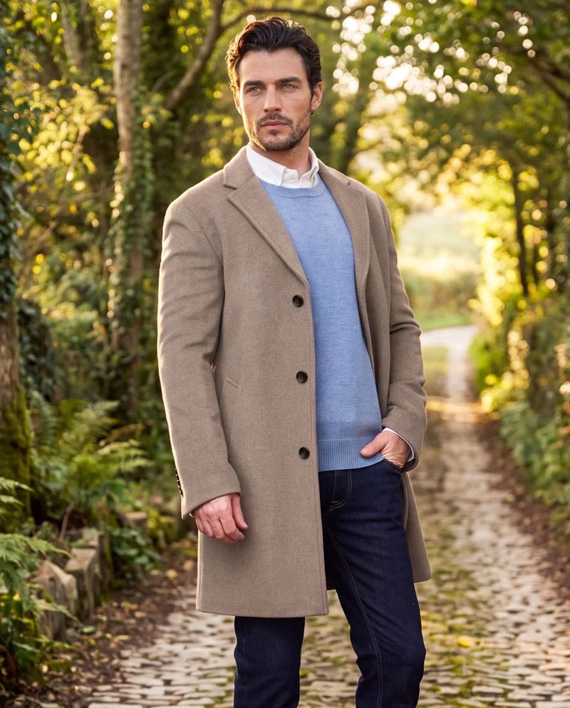 Herrenmantel "Howard" in taupe aus Woll-Kaschmirmix
