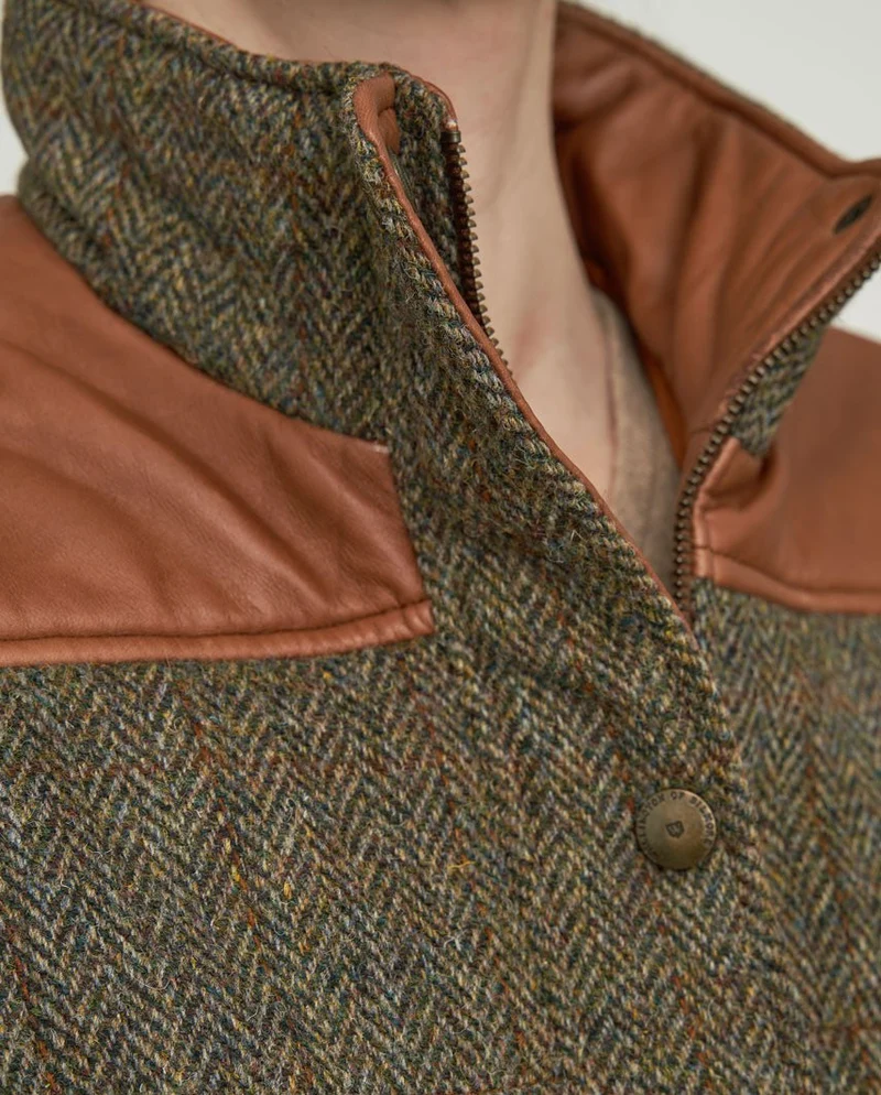 Damen-Steppweste "Lisa" aus Harris Tweed mit Nappalederbesatz | Evergreen