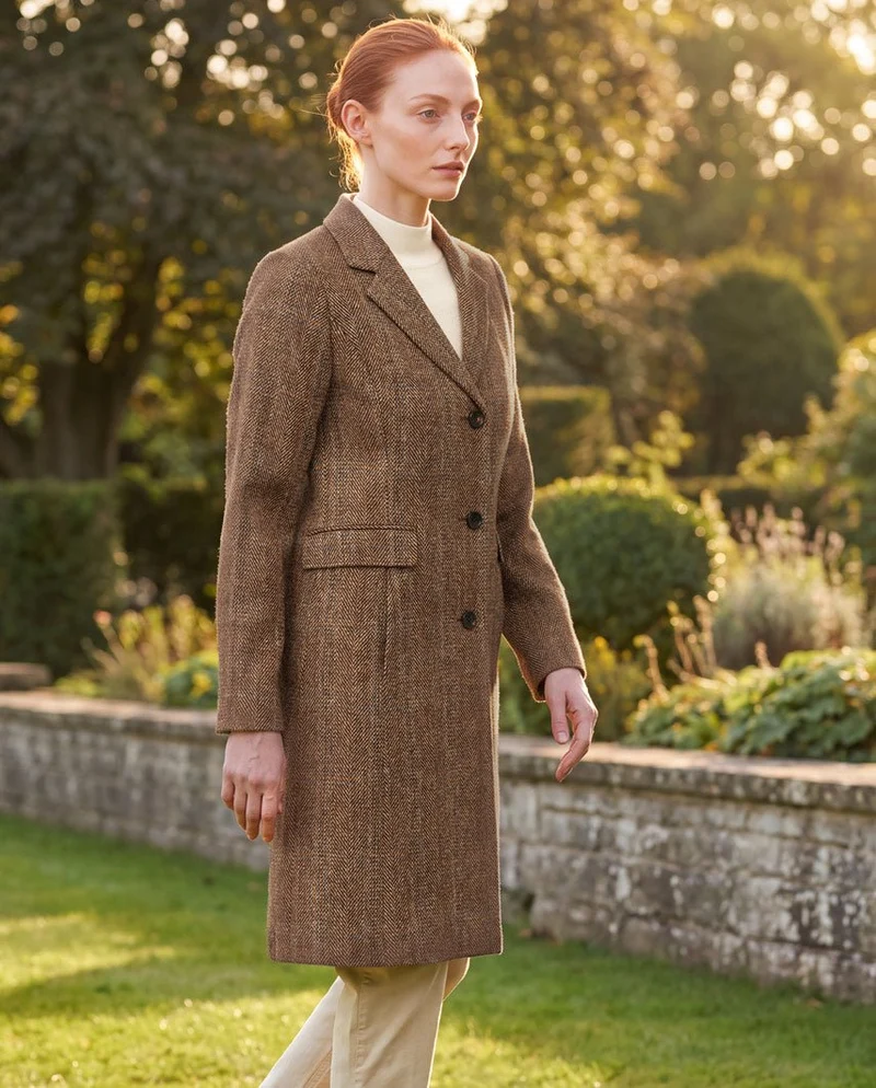 Harris Tweed Damenmantel "Emilia" in Herringbone Check