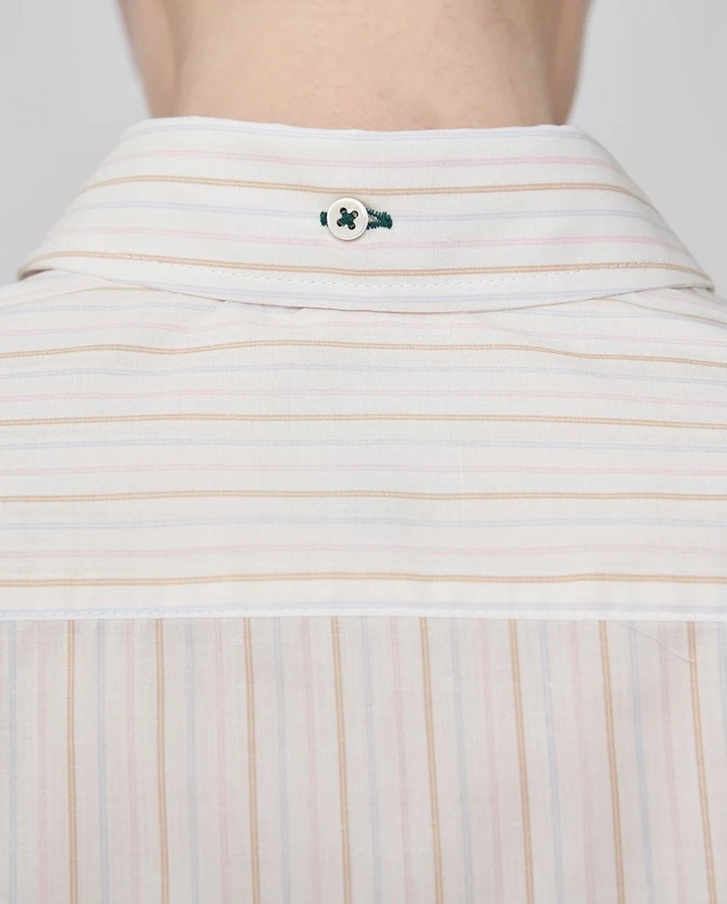 Damenbluse ,,Stella'' aus Baumwoll-Seide – Beige Rose Blue Stripe