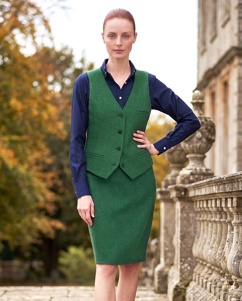 Bleistiftrock aus Harris Tweed in green Twill
