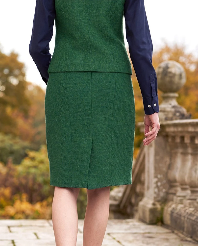 Bleistiftrock aus Harris Tweed in green Twill