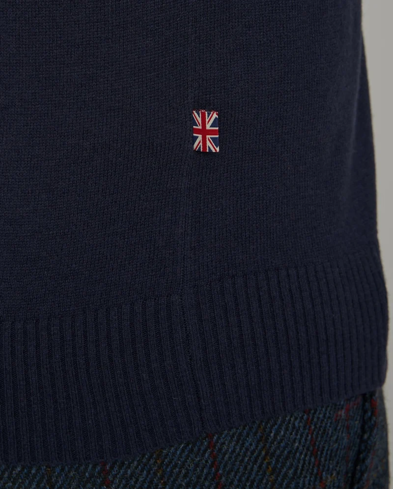 Merino-Lambswool Herrenpullover "Jordan" in navy – mit Harris-Tweed-Details