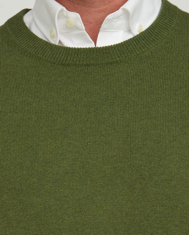 Merino-Lambswool Herrenpullover "Jordan" in racing green – mit Harris-Tweed-Details