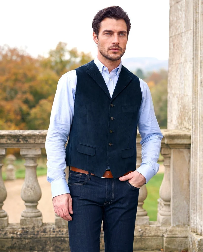 Herren Cord Weste "Wales" in navy
