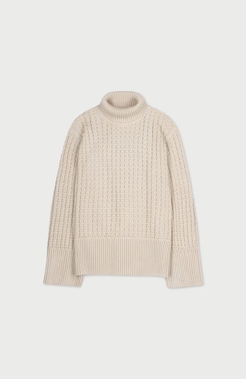 Womens Midweight Cotton Cable Roll Neck Jumper