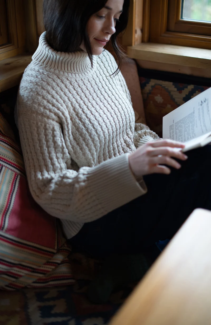 Womens Midweight Cotton Cable Roll Neck Jumper