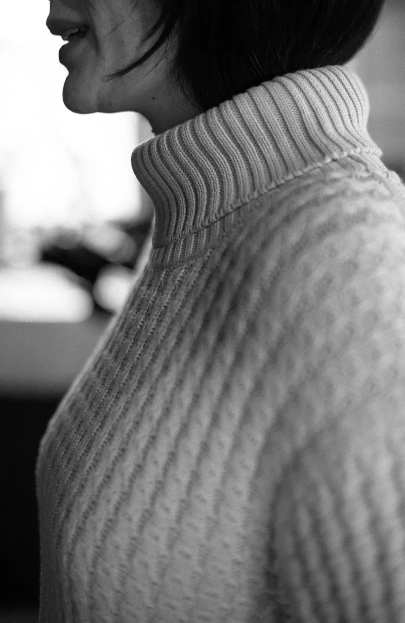 Womens Midweight Cotton Cable Roll Neck Jumper