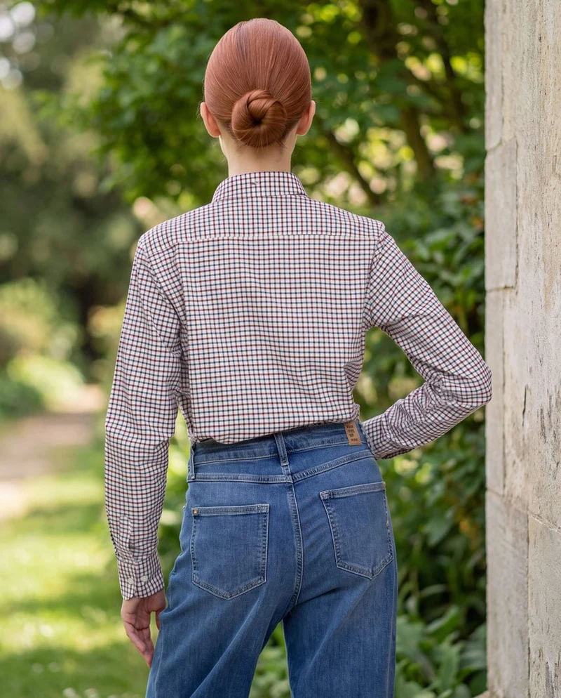 Button-Down Damenbluse "Stella" in vine blue check