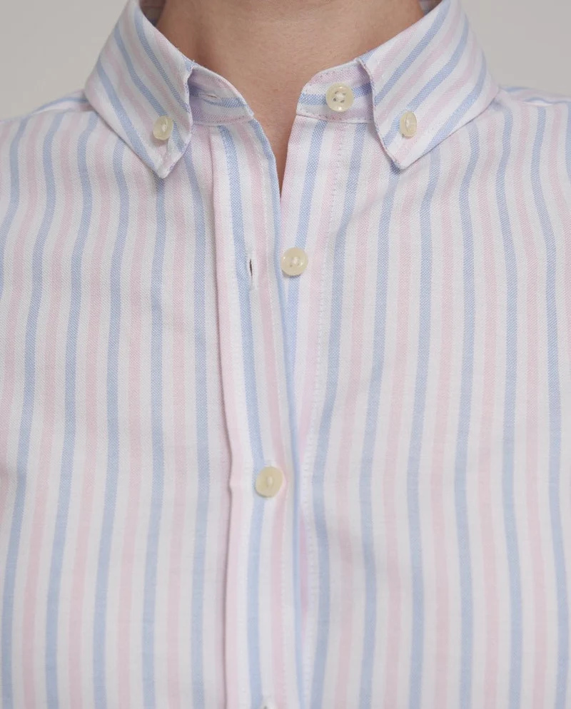 Button-Down Damenbluse "Stella" in rose blue stripe