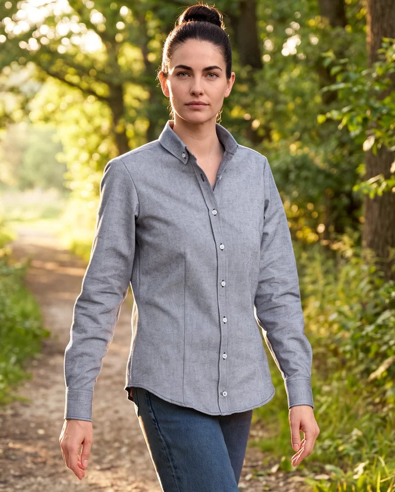 Damenbluse „Stella“ in Oxford Blue – Heavy Oxford Baumwolle
