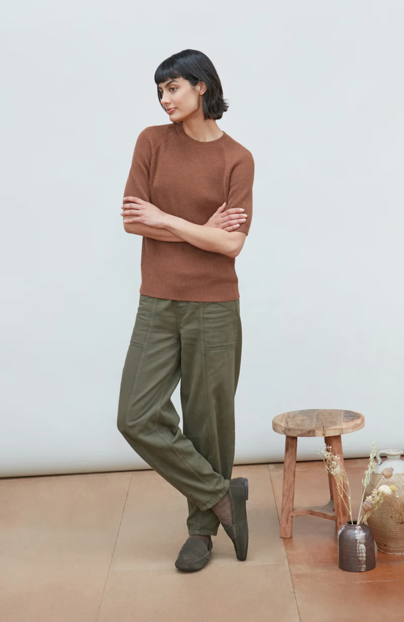 Womens Lightweight Cotton Rib Stripe Top