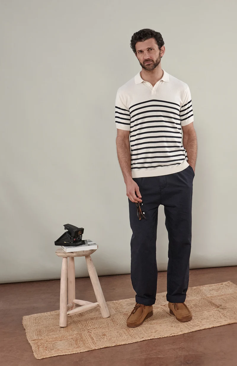 Bretonisches Kurzarm-Poloshirt für Herren aus 100 % ultrafeiner Baumwolle