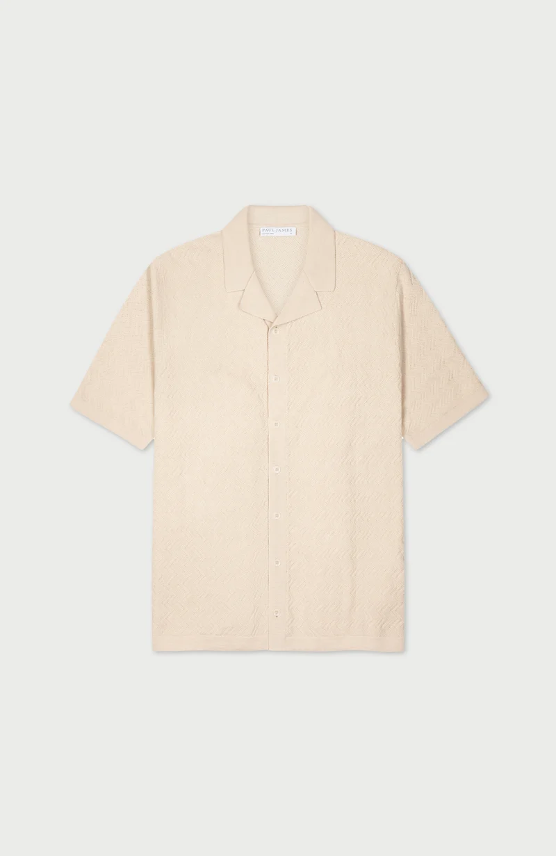 Mens Cotton Linen Racking Knit Resort Shirt