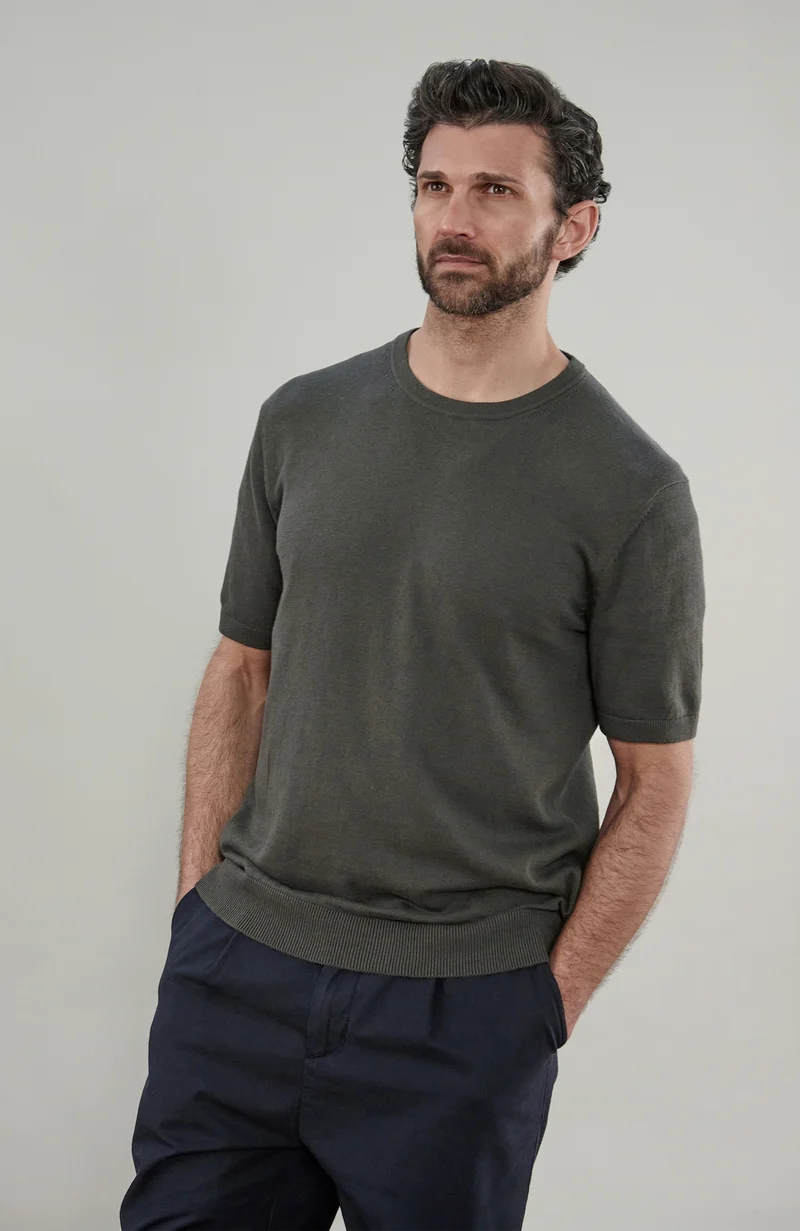 Mens Lightweight Organic Cotton Linen Short Sleeve Jumper