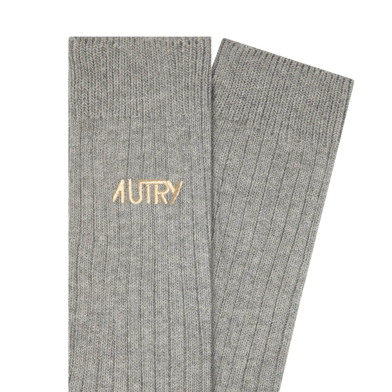 Autry Ribbed Embroidered Logo Socks