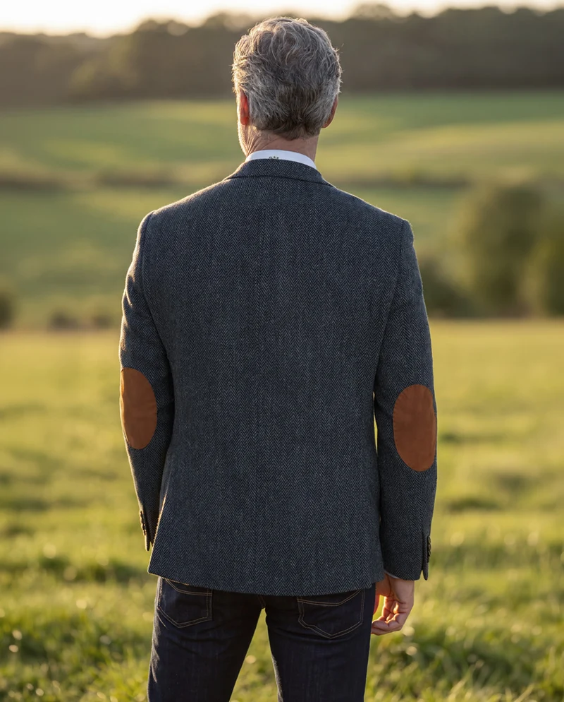 Harris Tweed Sakko "London" in seastone navy Herringbone