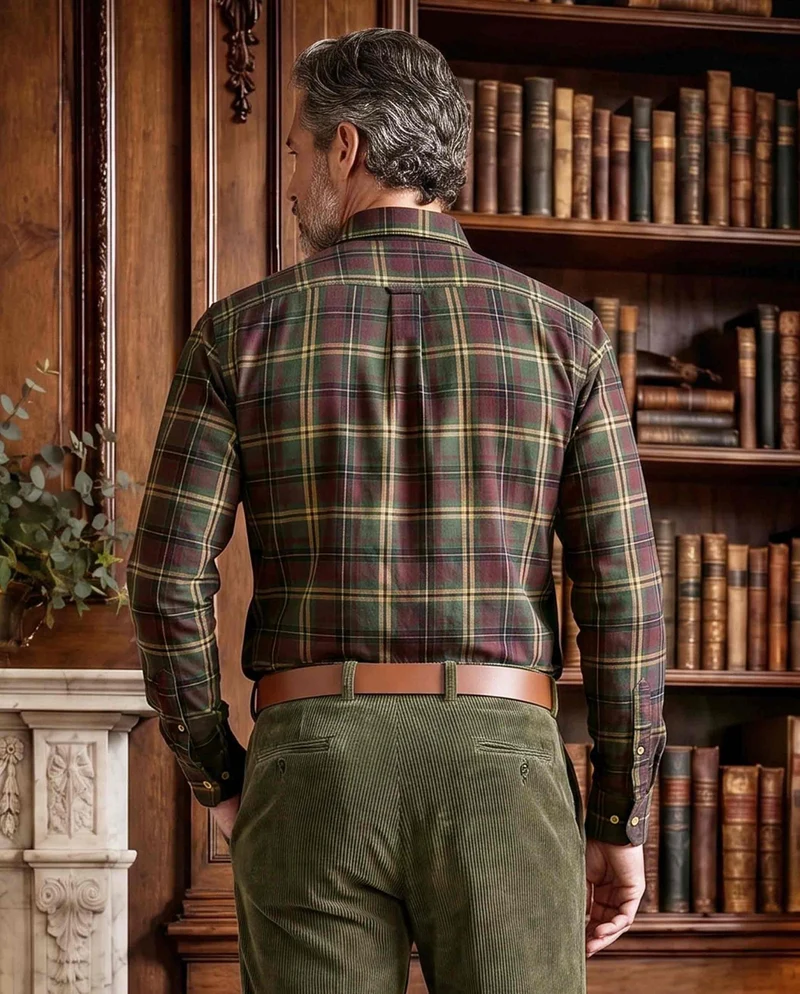 Herrenhemd "Steward" mit Button-Down-Kragen – oliv plum check