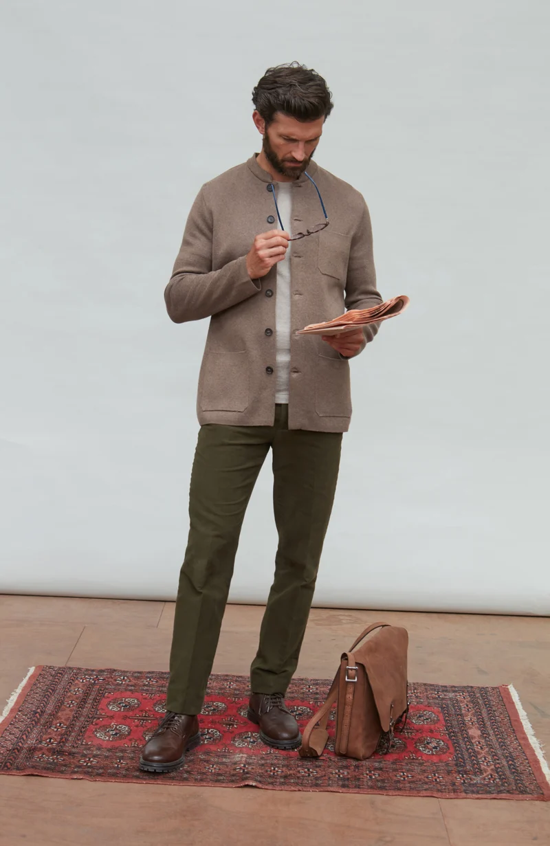 Mens Midweight Cotton Knitted Nehru Jacket