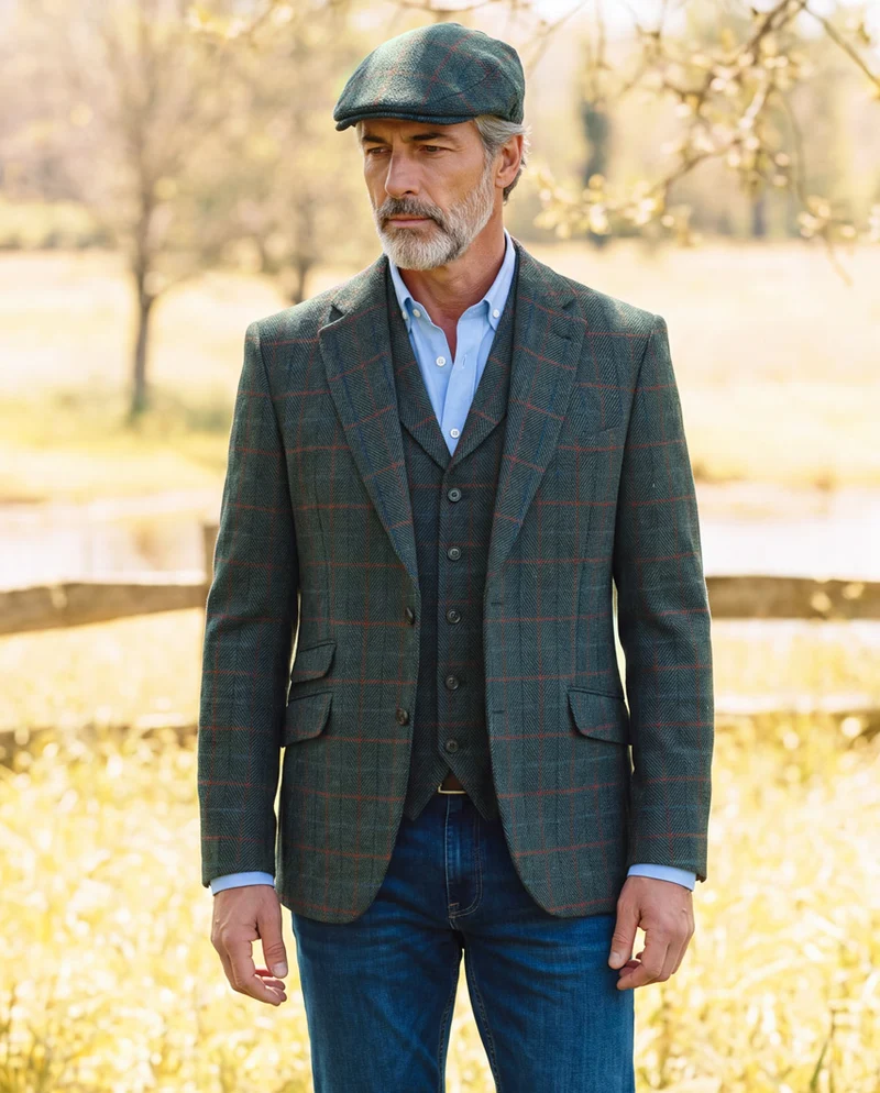 Harris Tweed Sakko "London" in royal green Tweed