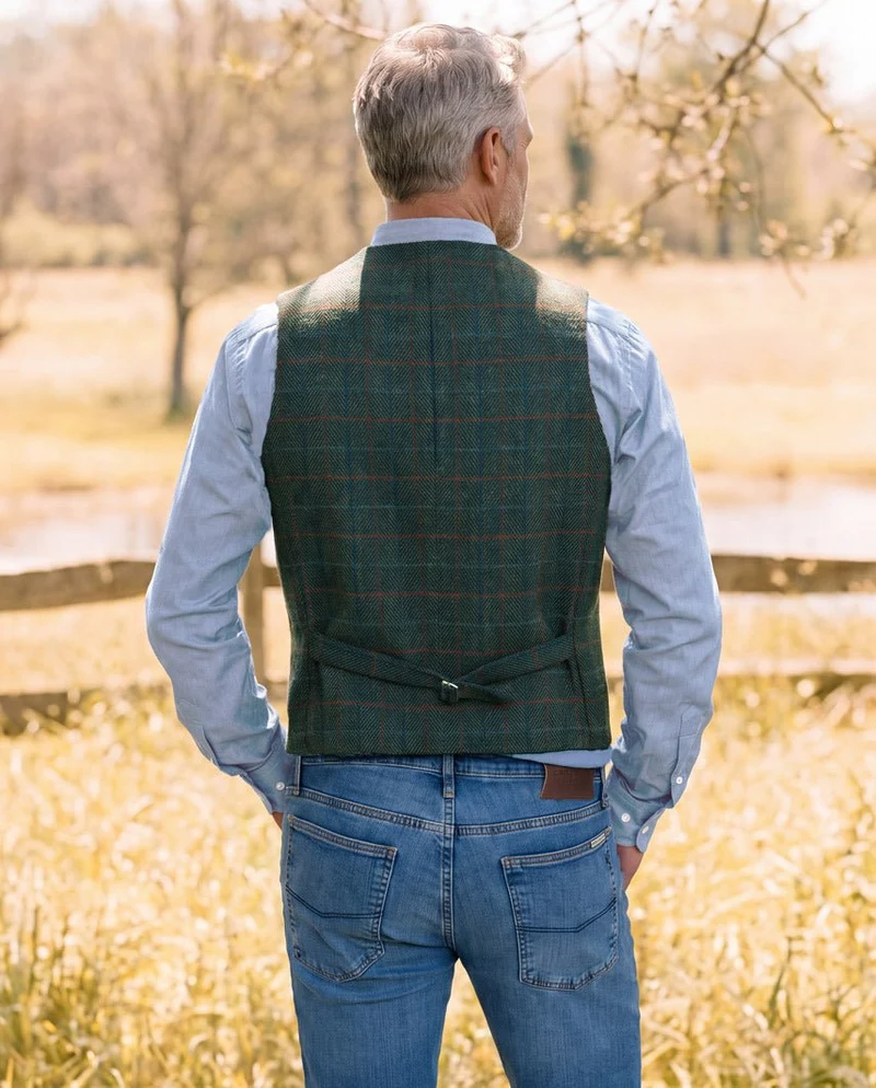 Harris Tweed Weste "Wales" in royal green Tweed
