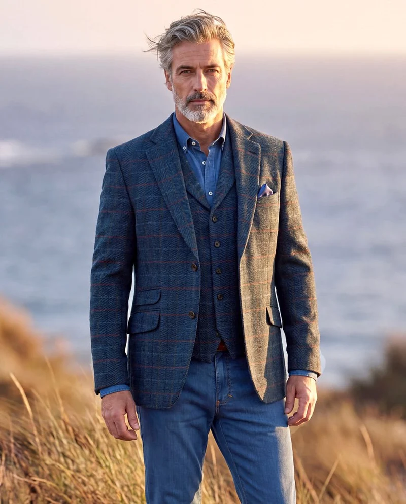 Harris Tweed Sakko "London" in royal navy Tweed