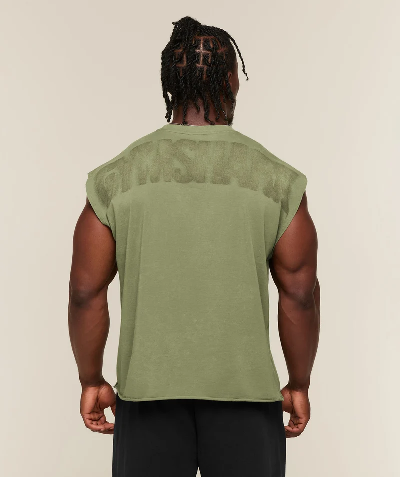 Gymshark Power Washed Cut off Tank - Grounded Green/Wash