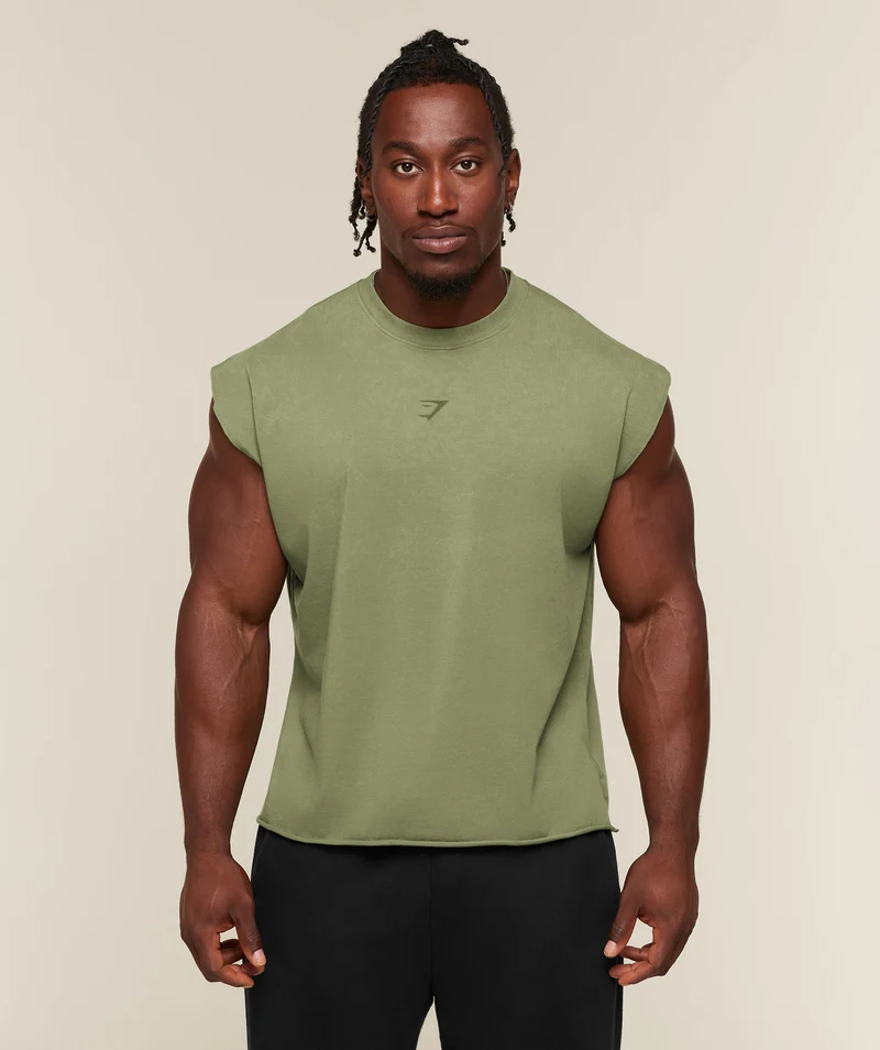 Gymshark Power Washed Cut off Tank - Grounded Green/Wash