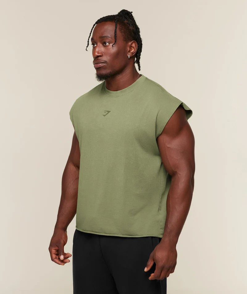 Gymshark Power Washed Cut off Tank - Grounded Green/Wash