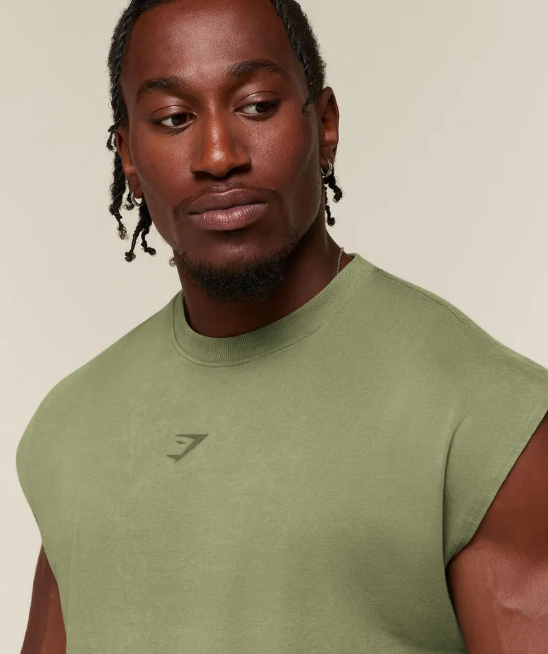 Gymshark Power Washed Cut off Tank - Grounded Green/Wash
