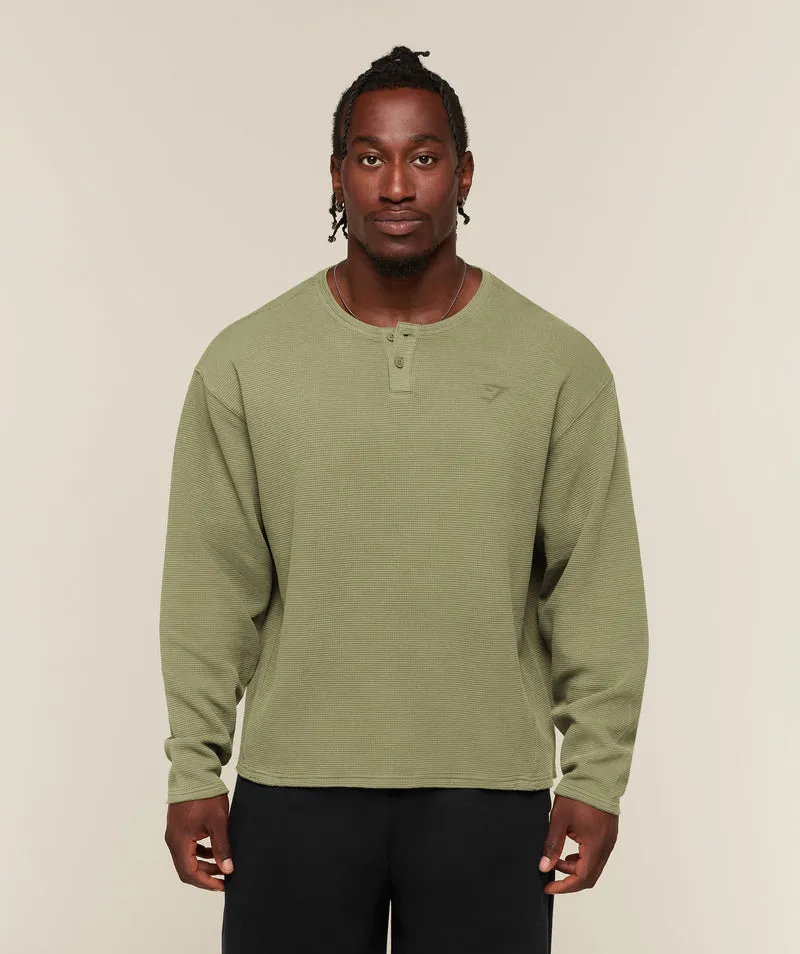 Gymshark Power Washed Henley - Grounded Green/Wash