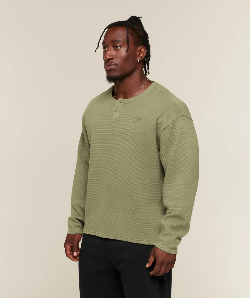 Gymshark Power Washed Henley - Grounded Green/Wash