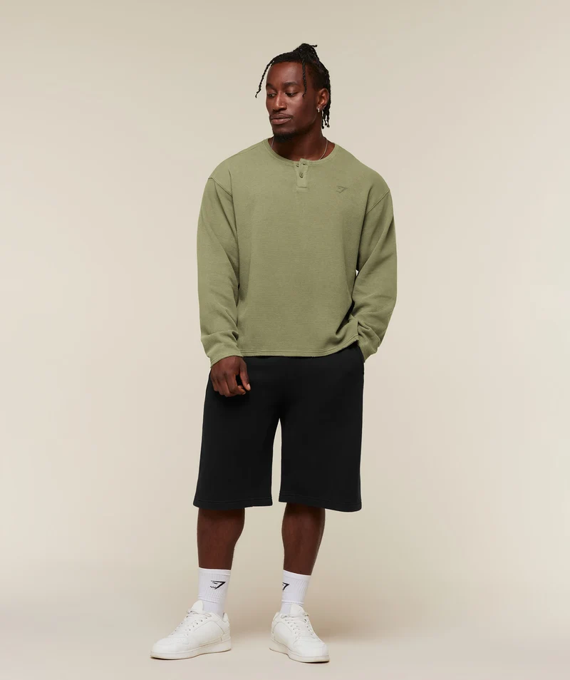 Gymshark Power Washed Henley - Grounded Green/Wash