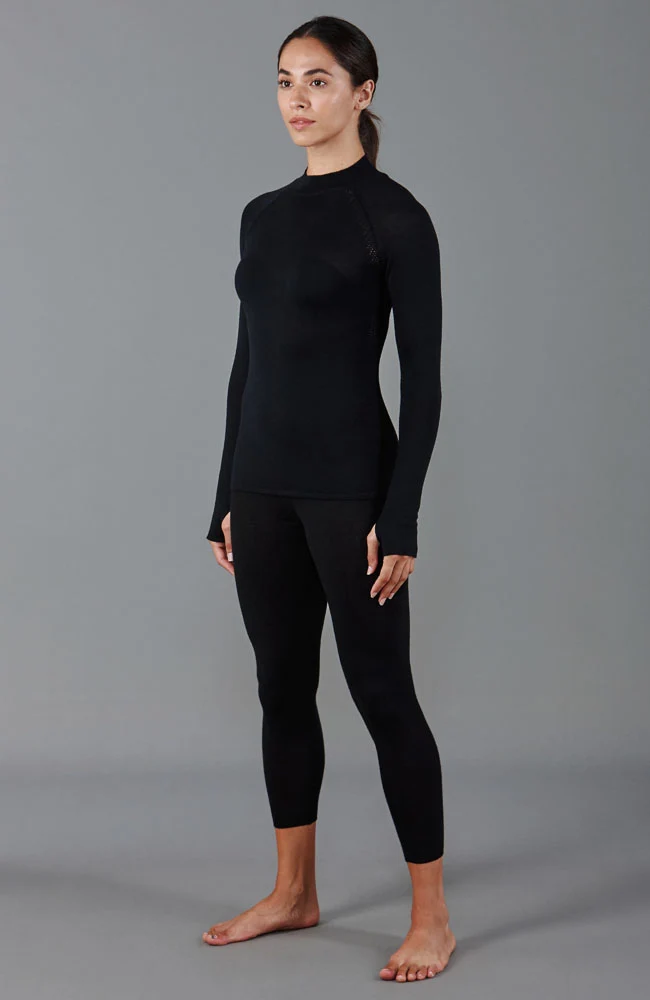 Schweres Activewear-Oberteil aus Merinowolle für Damen mit hohem Kragen