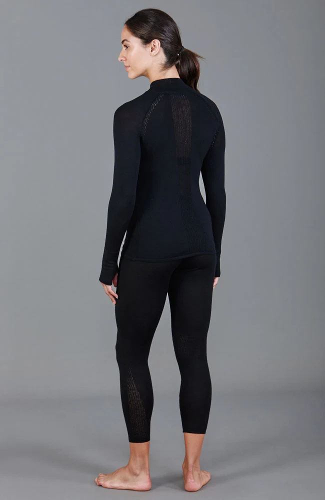 Schweres Activewear-Oberteil aus Merinowolle für Damen mit hohem Kragen