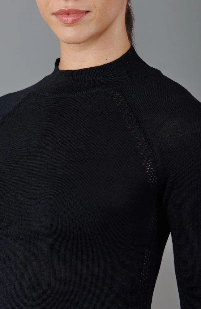 Schweres Activewear-Oberteil aus Merinowolle für Damen mit hohem Kragen