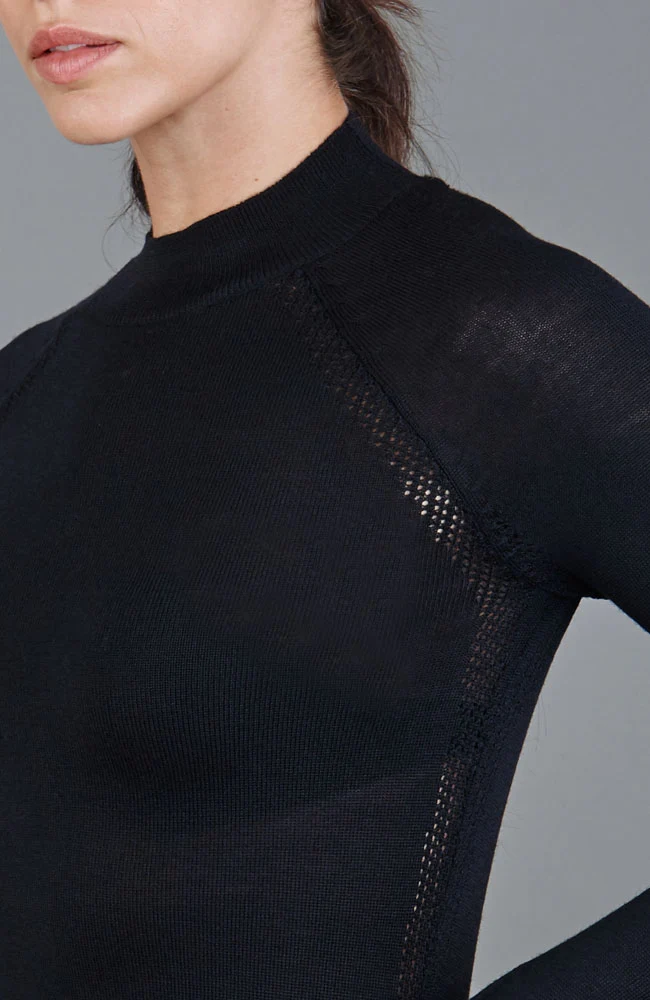 Schweres Activewear-Oberteil aus Merinowolle für Damen mit hohem Kragen