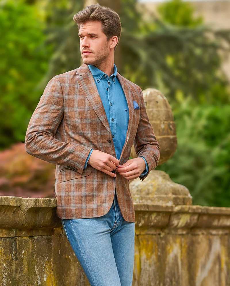 Leichtes Sommersakko "London" aus Schurwoll-Mix in rust check