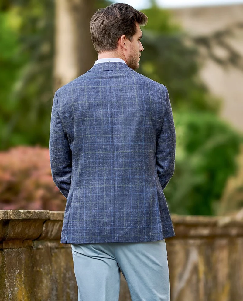 Leichtes Sommersakko "London" aus Schurwoll-Mix in navy check