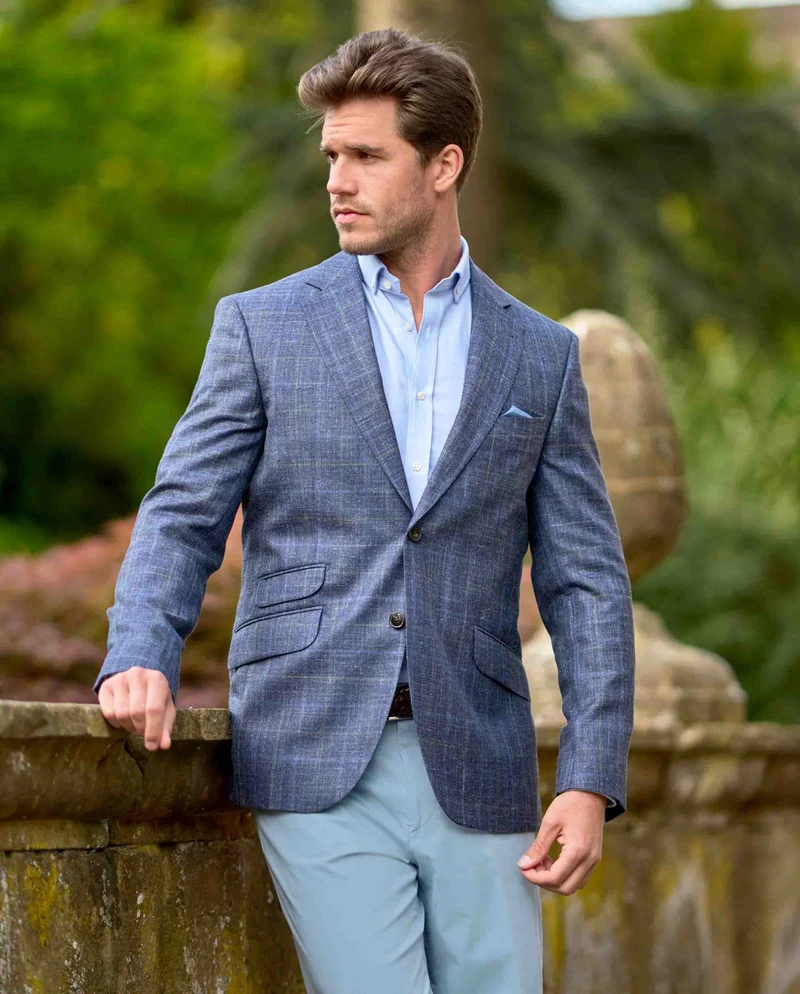 Leichtes Sommersakko "London" aus Schurwoll-Mix in navy check