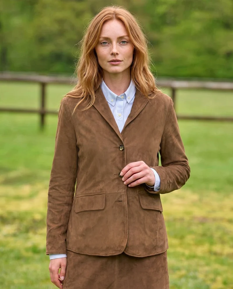 Damen Lederblazer "Kimberly" aus Ziegen-Veloursleder in hazelnut