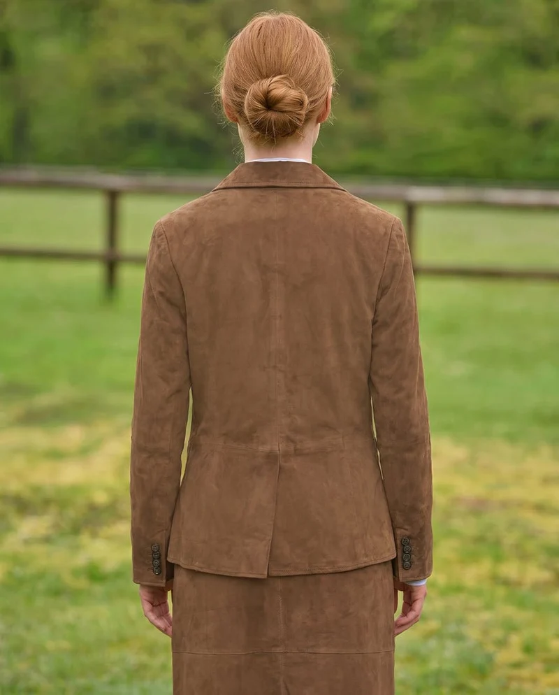 Damen Lederblazer "Kimberly" aus Ziegen-Veloursleder in hazelnut