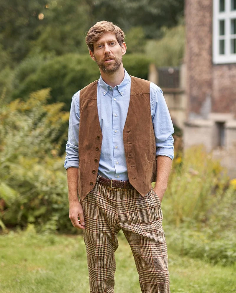 Herren Lederweste "Tailor" aus super softem Ziegenvelours in mud