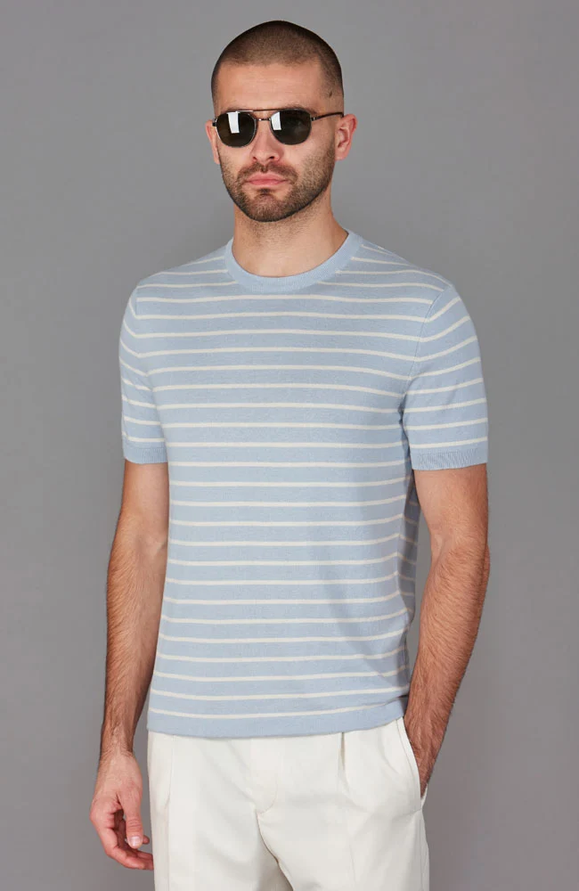 Herren-T-Shirt aus 100 % ultrafeiner Baumwolle mit Nadelstreifenstrick