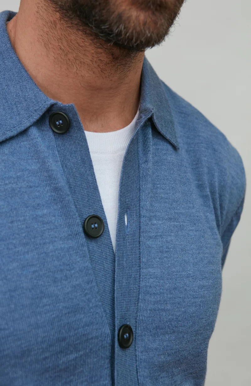 Mens Extra Fine Merino Wool Polo Cardigan